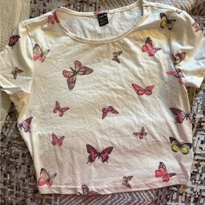 SHEIN White Tee with Butterfly Design